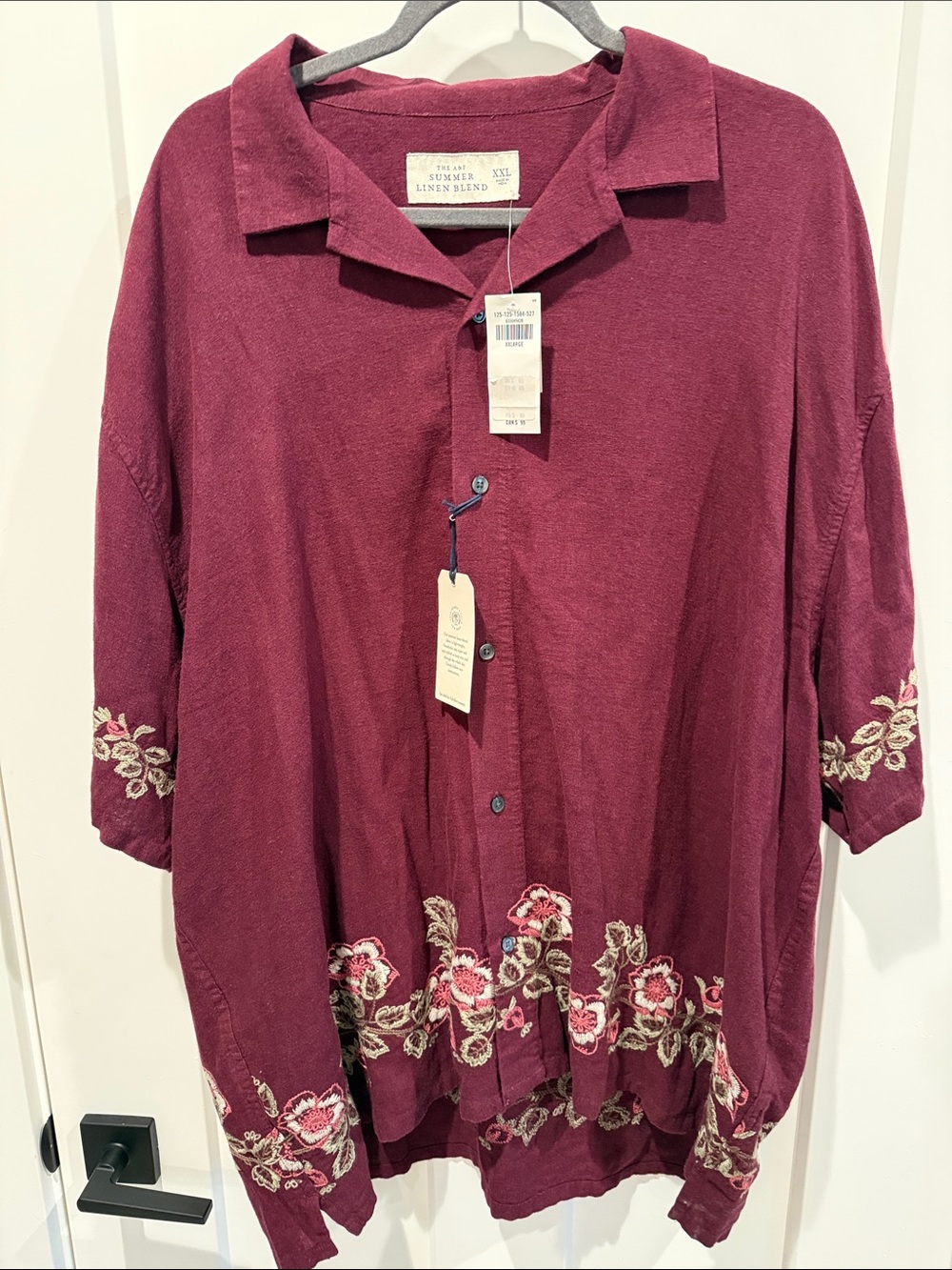 Abercrombie & Fitch Burgundy Floral Embroidered Button-Down Shirt